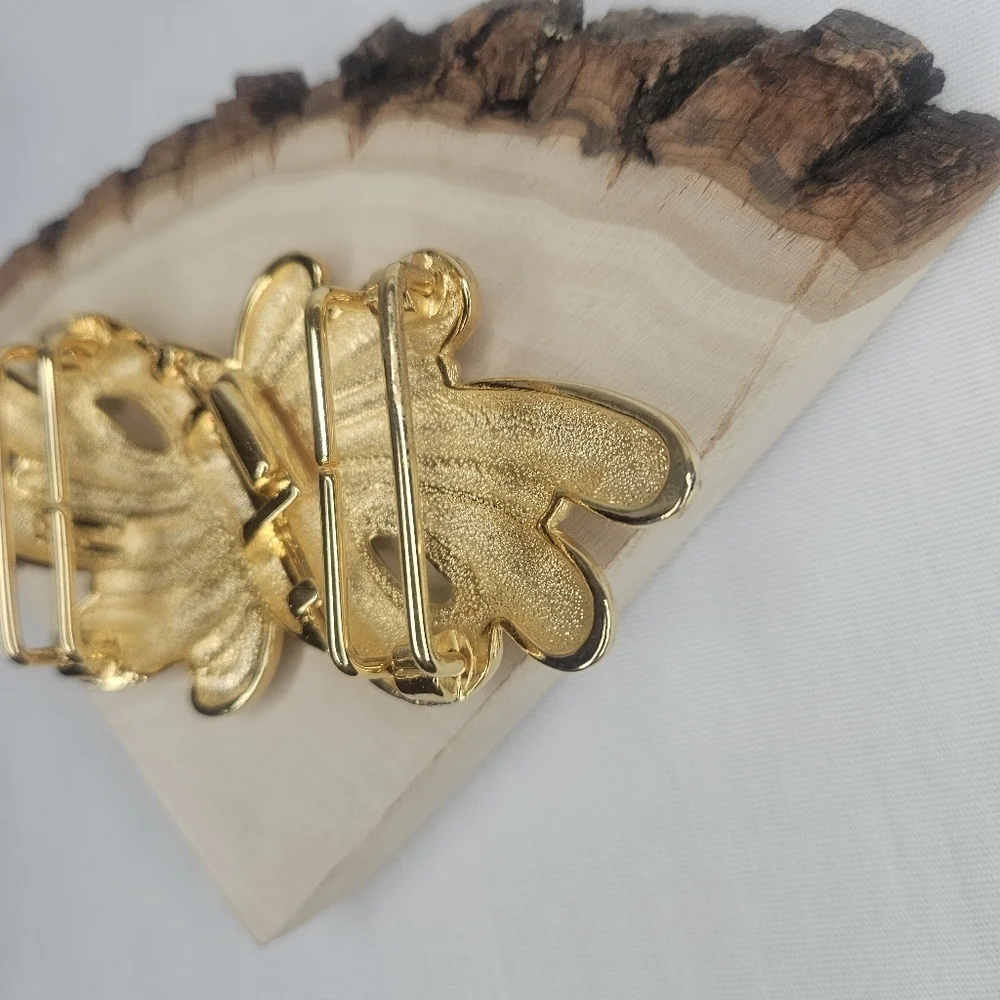 Vtg Douglas Paquette Gold Tone Sculptural Bow Swirl 2-Pc Belt Buckle 1980s EUC